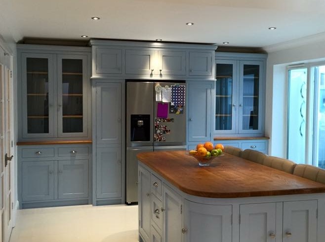 Fully bespoke solid wood shaker kitchen individually designed.Feature island site with solid oak surface top.