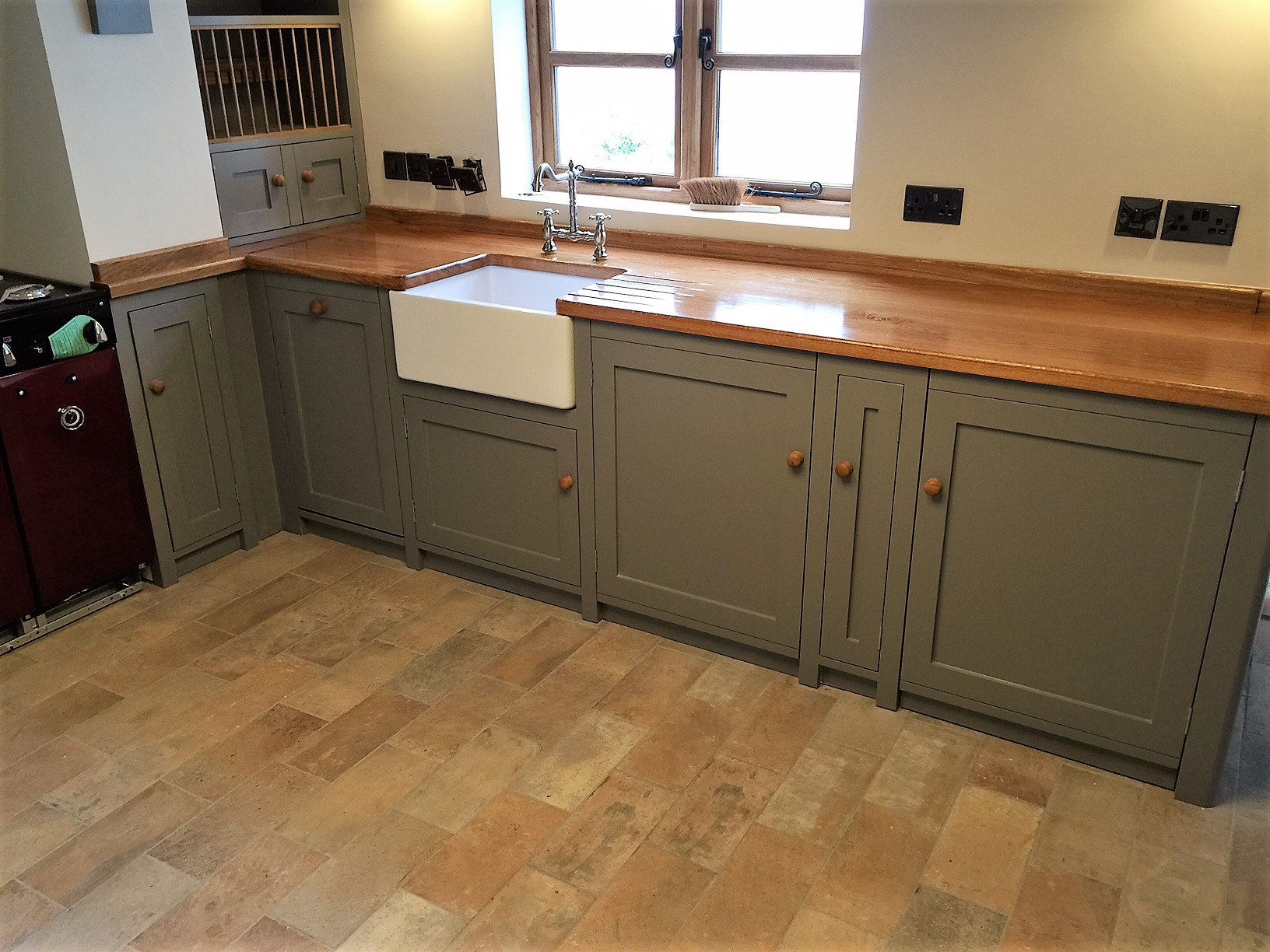 Fully bespoke fitted kitchen made from solid wood in shaker stlyle,solid oak work top.